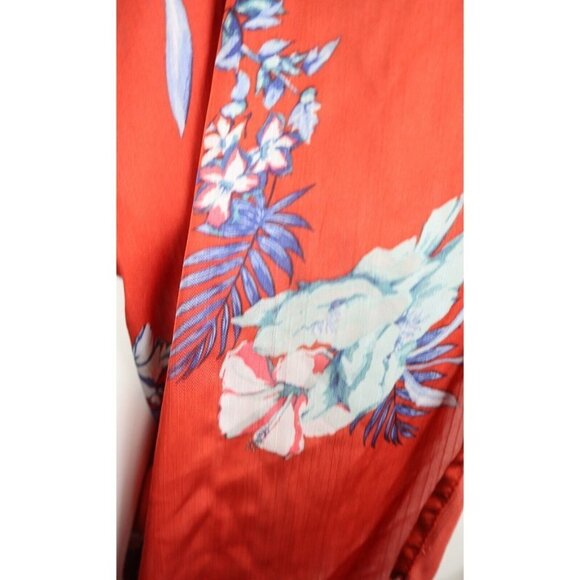 TIME AND TRU - WOMEN'S ORANGE FLORAL PRINT SILKY TEXTURED TOP - - Picture 5 of 8